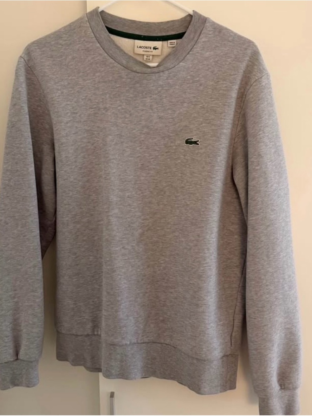Lacoste Men's Crewneck Sweatshirt - Heather Gray with Green Logo